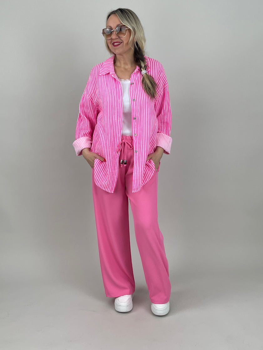 Musselin Bluse Frottee-Details in Pink