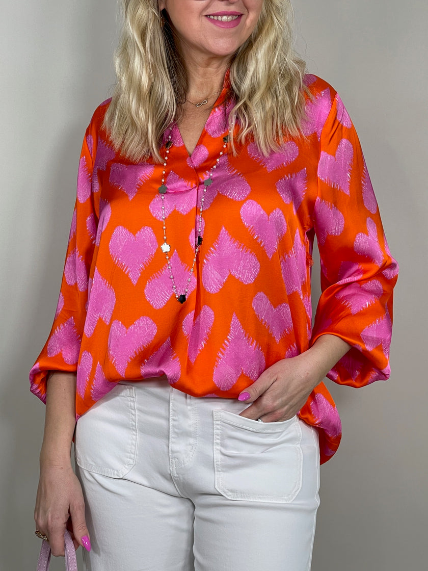 Bluse mit Herzen in Orange/Pink Artikel 5654