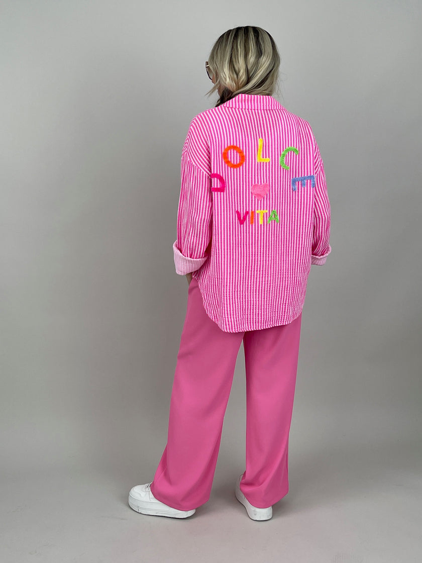 Musselin Bluse Frottee-Details in Pink