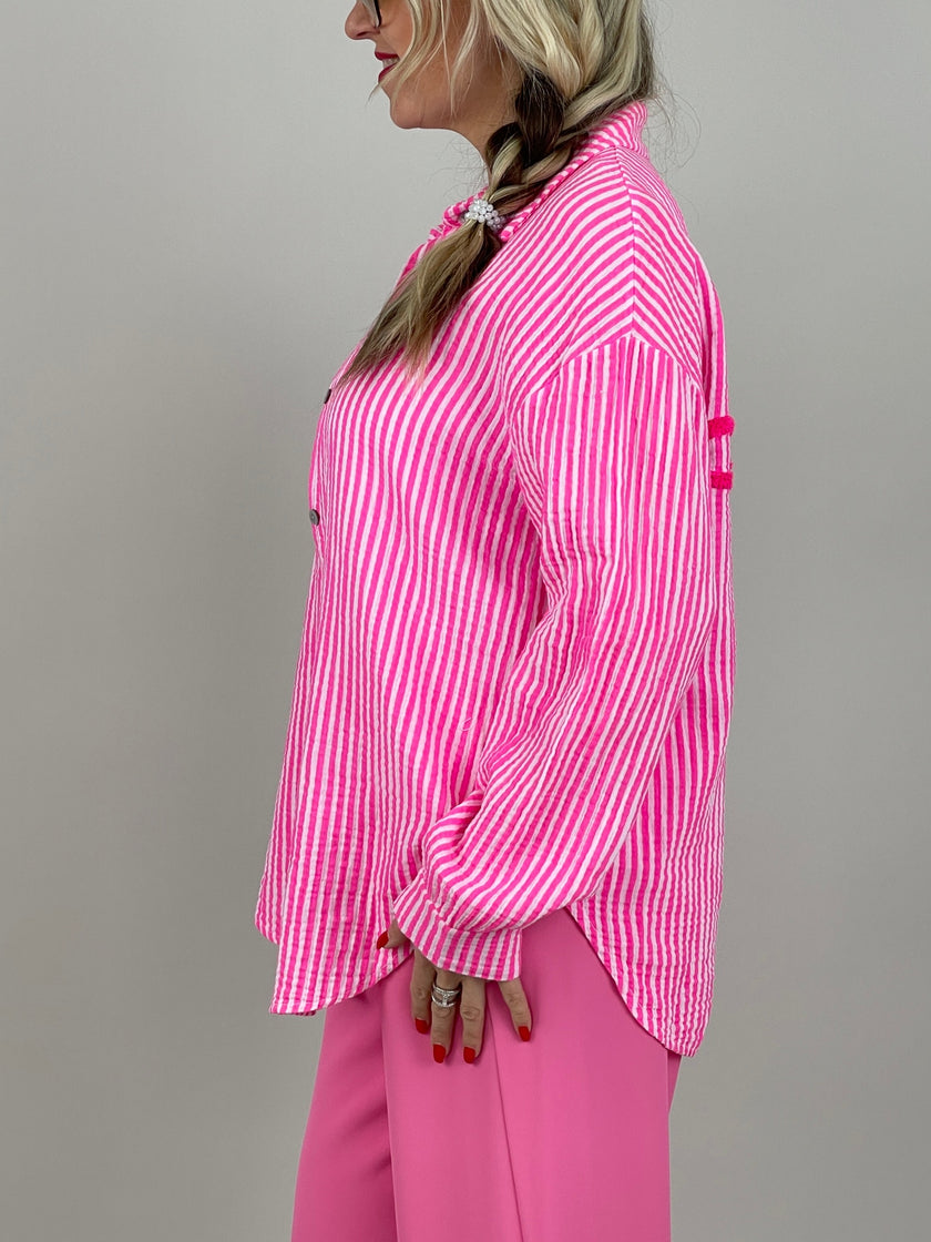 Musselin Bluse Frottee-Details in Pink