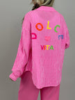 Musselin Bluse Frottee-Details in Pink