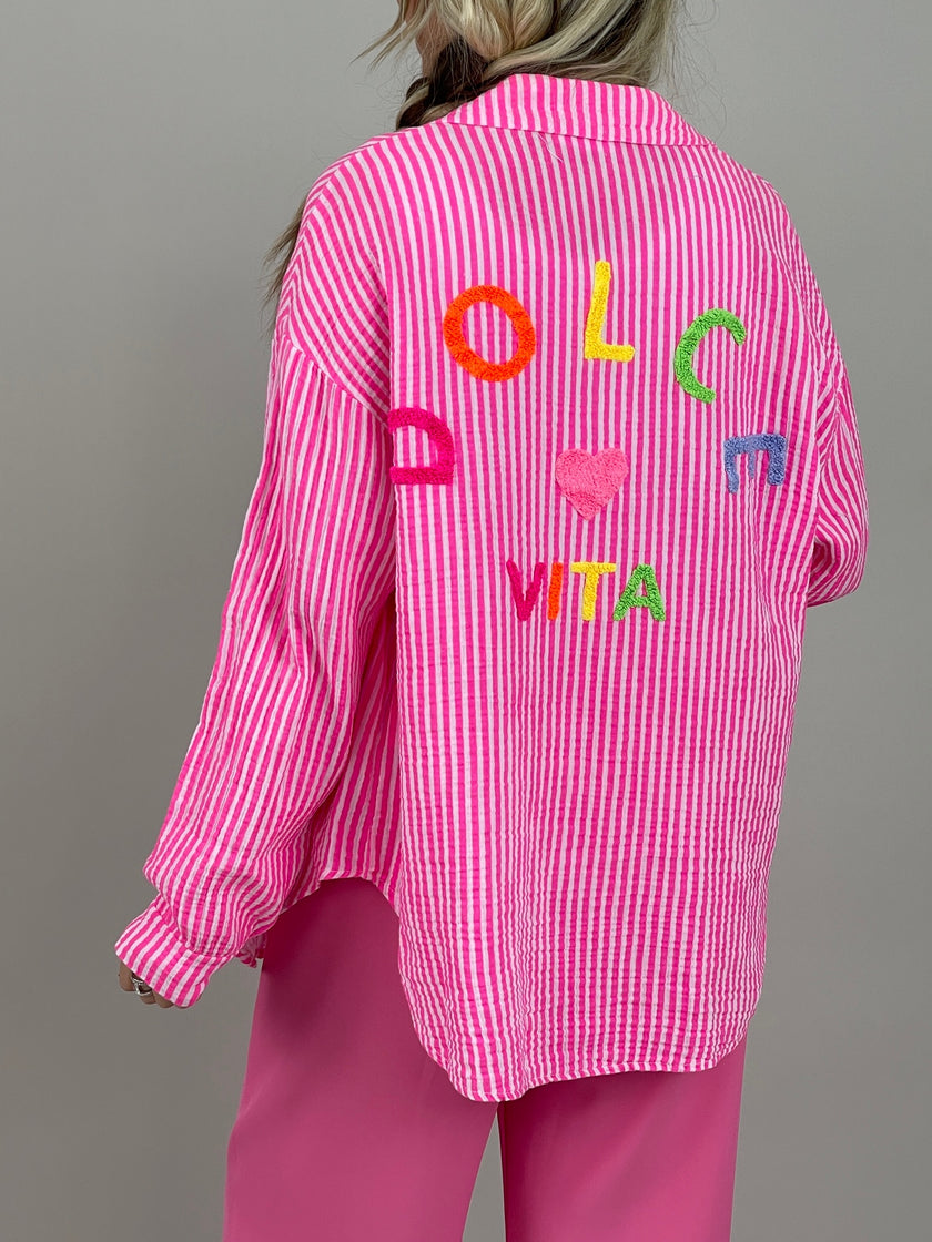 Musselin Bluse Frottee-Details in Pink