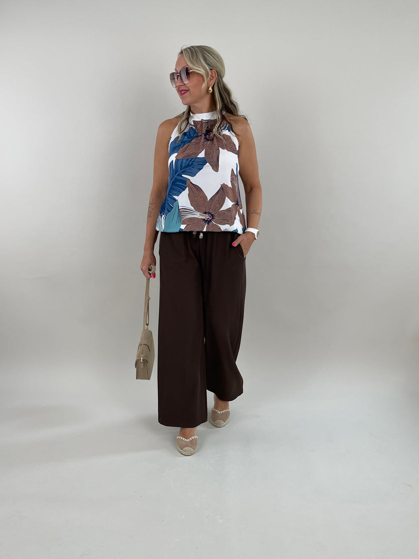 Neckholder Top Kofferstoff Muster in Braun/Blau Artikel 6163