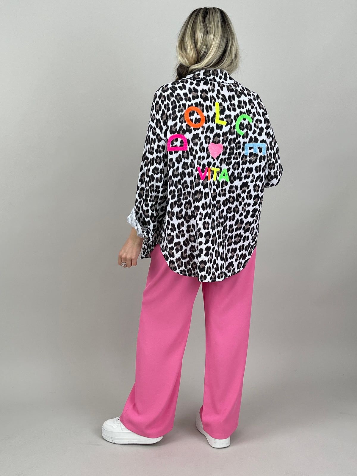 Musselin Bluse Frottee-Details im Leo-Muster