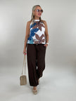 Neckholder Top Kofferstoff Muster in Braun/Blau Artikel 6163