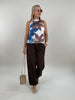 Neckholder Top Kofferstoff Muster in Braun/Blau Artikel 6163