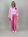 Musselin Bluse Frottee-Details in Rosa