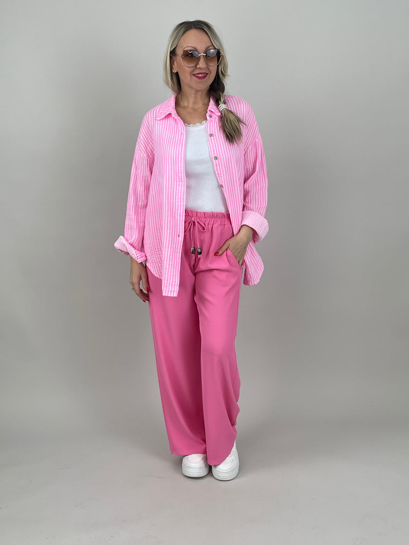 Musselin Bluse Frottee-Details in Rosa