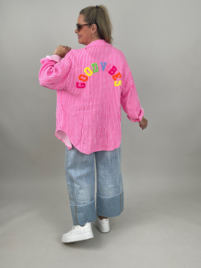 Musselin Bluse Good Vibes in Pink