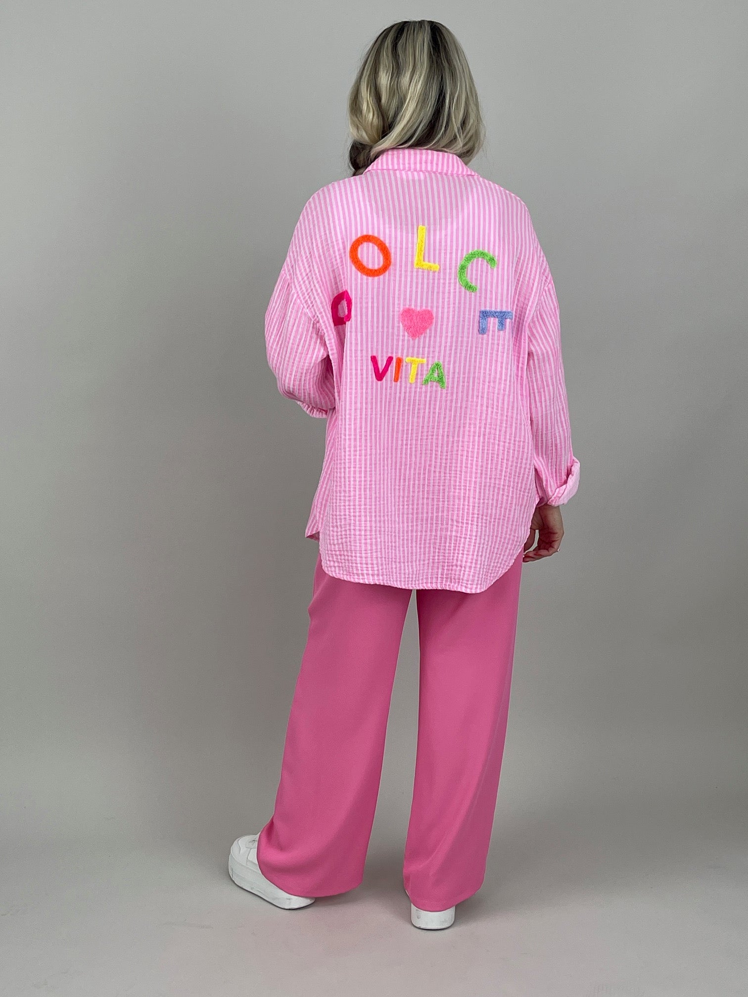 Musselin Bluse Frottee-Details in Rosa
