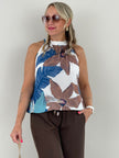 Neckholder Top Kofferstoff Muster in Braun/Blau Artikel 6163