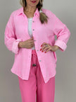 Musselin Bluse Frottee-Details in Rosa