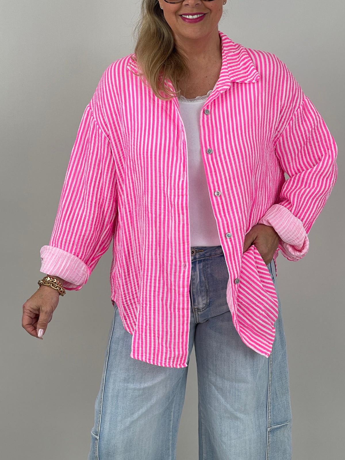 Musselin Bluse Good Vibes in Pink
