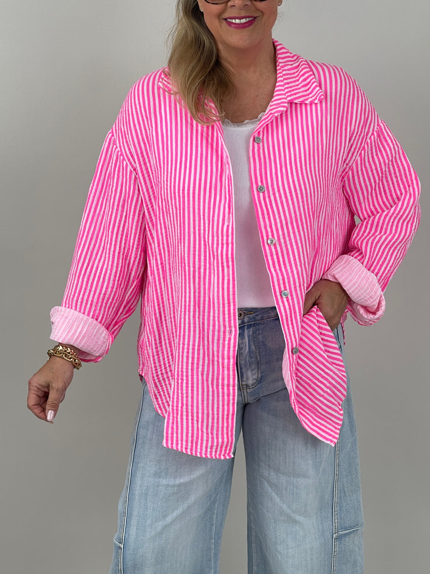 Musselin Bluse Good Vibes in Pink