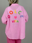 Musselin Bluse Frottee-Details in Rosa