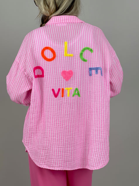 Musselin Bluse Frottee-Details in Rosa Art. 7034