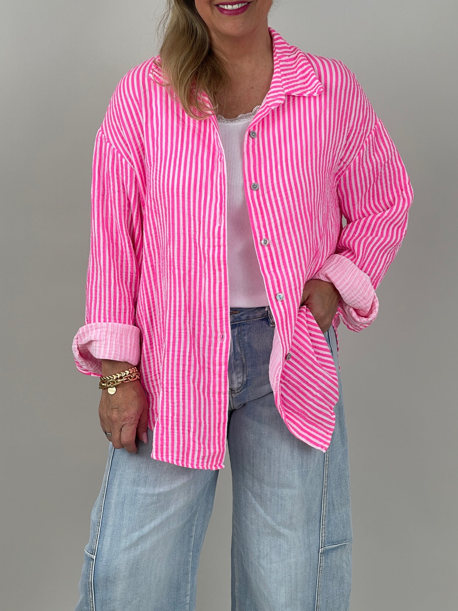 Musselin Bluse Good Vibes in Pink
