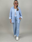 Musselin Bluse Frottee-Details in Hellblau