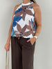 Neckholder Top Kofferstoff Muster in Braun/Blau Artikel 6163