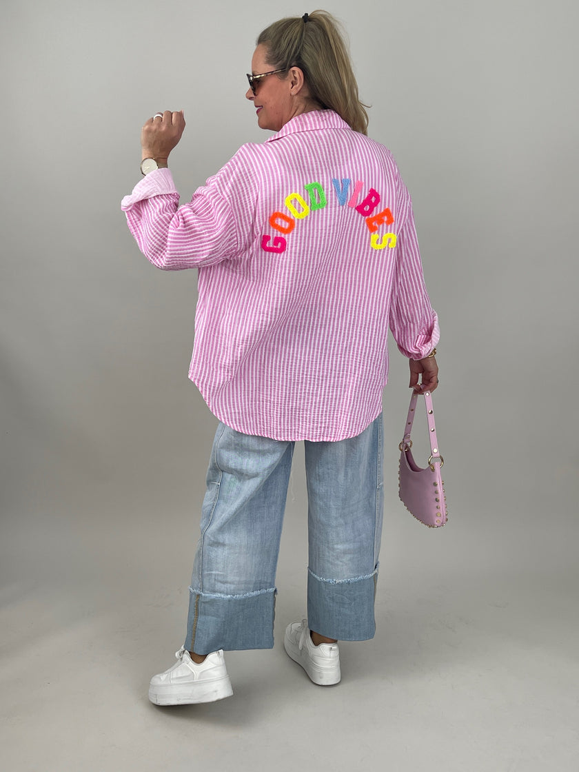Musselin Bluse Good Vibes in Rosa