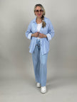 Musselin Bluse Frottee-Details in Hellblau