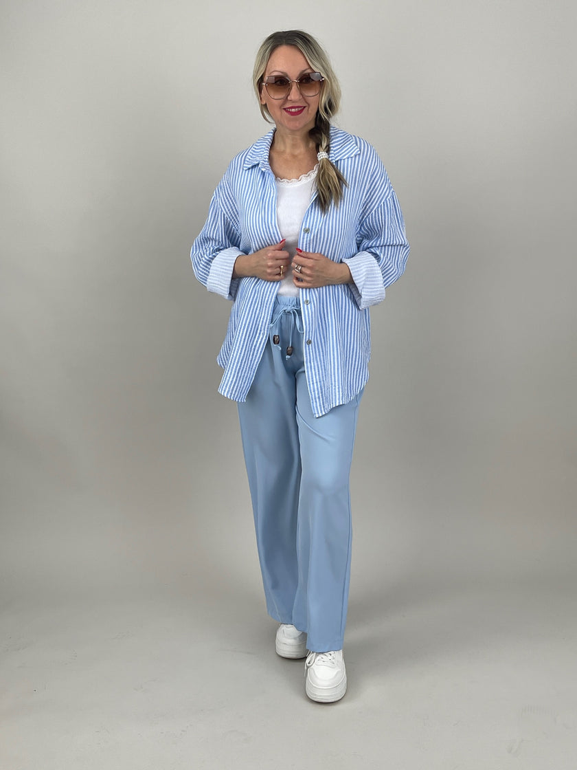 Musselin Bluse Frottee-Details in Hellblau