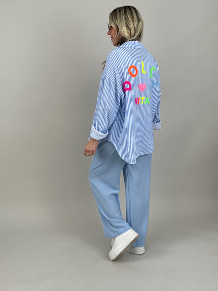 Musselin Bluse Frottee-Details in Hellblau Art. 7032