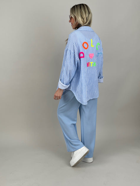 Musselin Bluse Frottee-Details in Hellblau Art. 7032