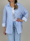 Musselin Bluse Frottee-Details in Hellblau