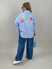 Musselin Bluse Good Vibes in Hellblau
