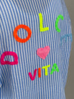 Musselin Bluse Frottee-Details in Hellblau