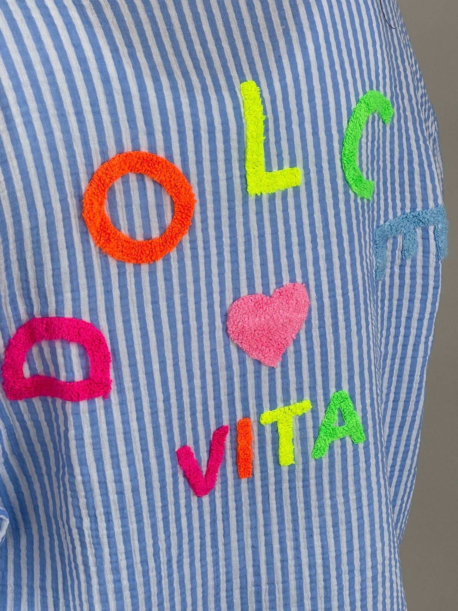 Musselin Bluse Frottee-Details in Hellblau
