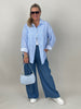 Musselin Bluse Good Vibes in Hellblau