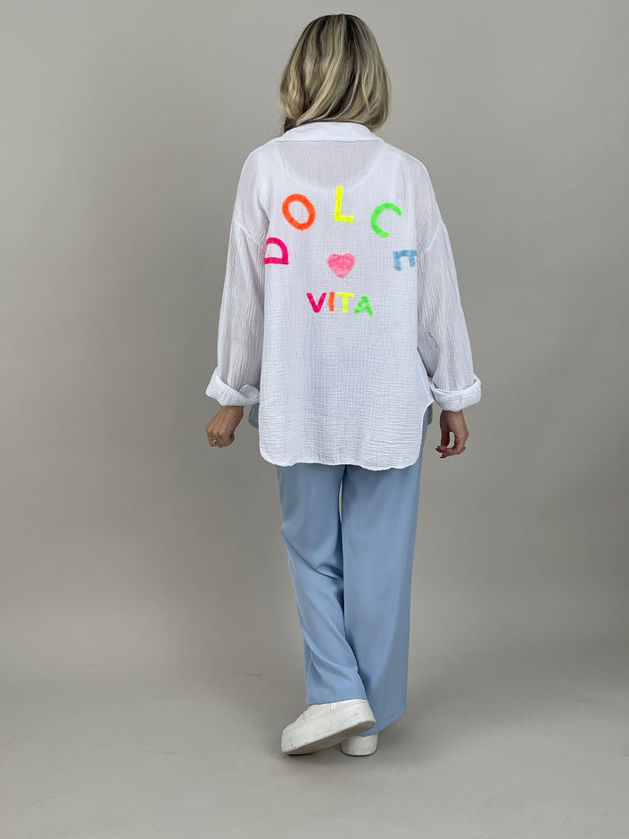 Musselin Bluse Frottee-Details in Weiß Art. 7030