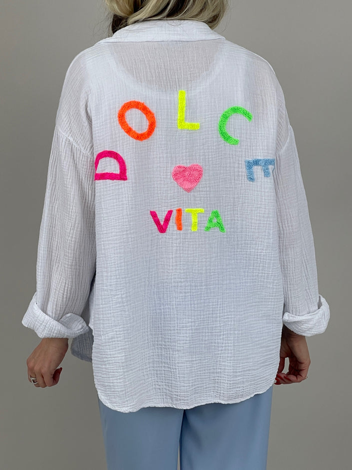 Musselin Bluse Frottee-Details in Weiß Art. 7030