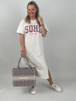 Kleid Soho in Beige/Neonpink