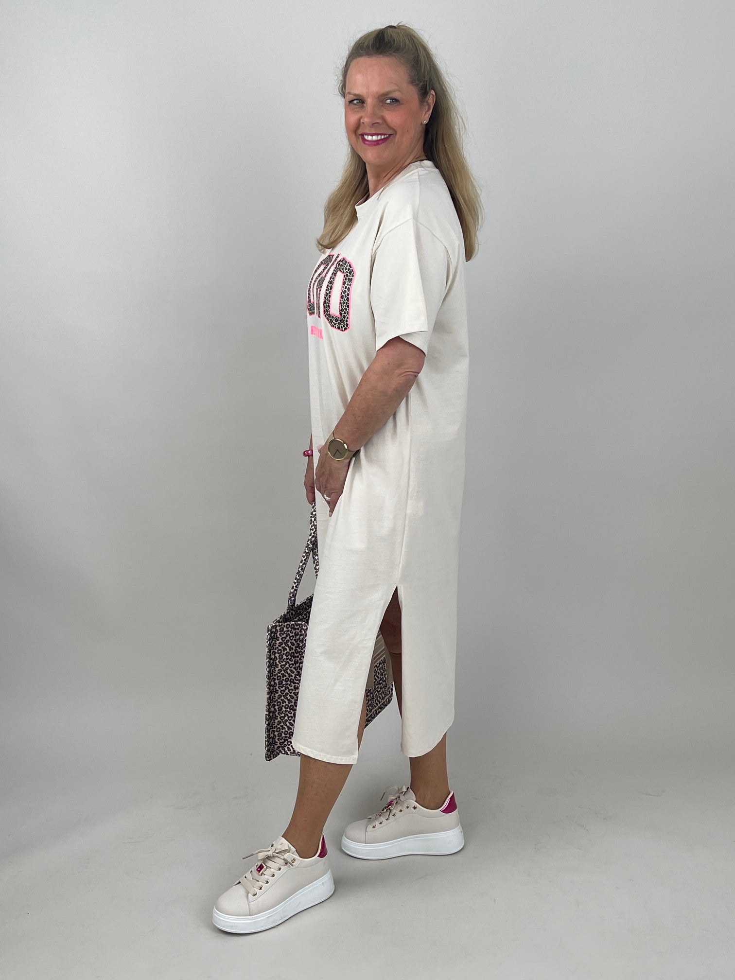 Kleid Soho in Beige/Neonpink