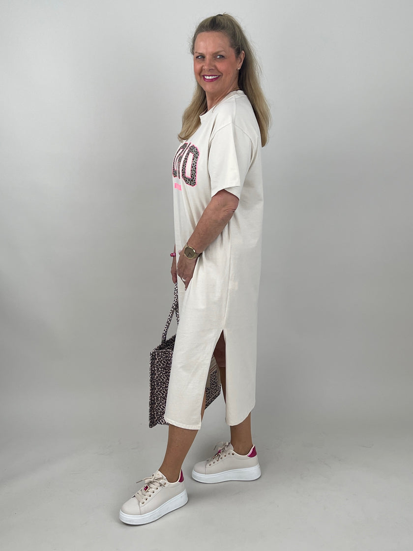 Kleid Soho in Beige/Neonpink