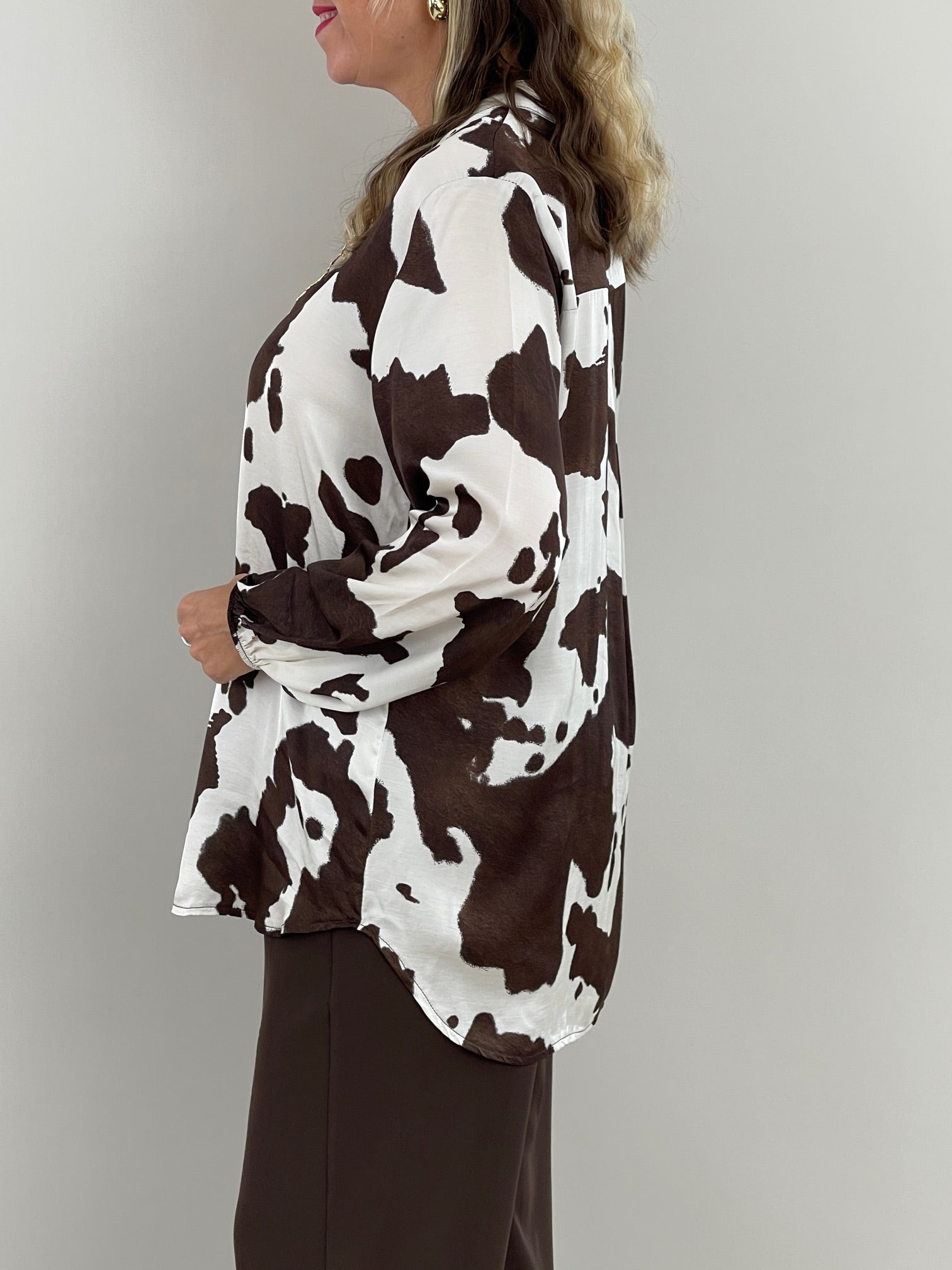 Bluse Satin-Optik gemustert in Mokka/Creme Artikel 6171