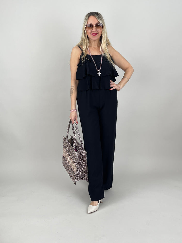 Jumpsuit Volants in Schwarz