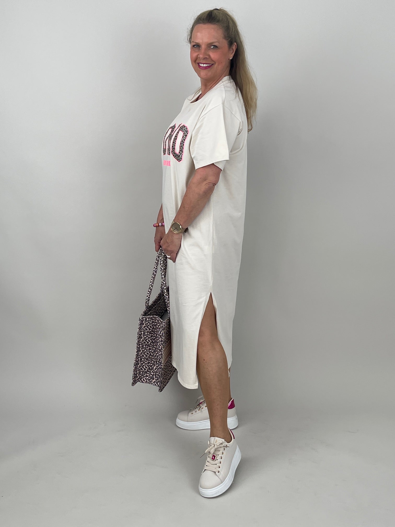 Kleid Soho in Beige/Neonpink