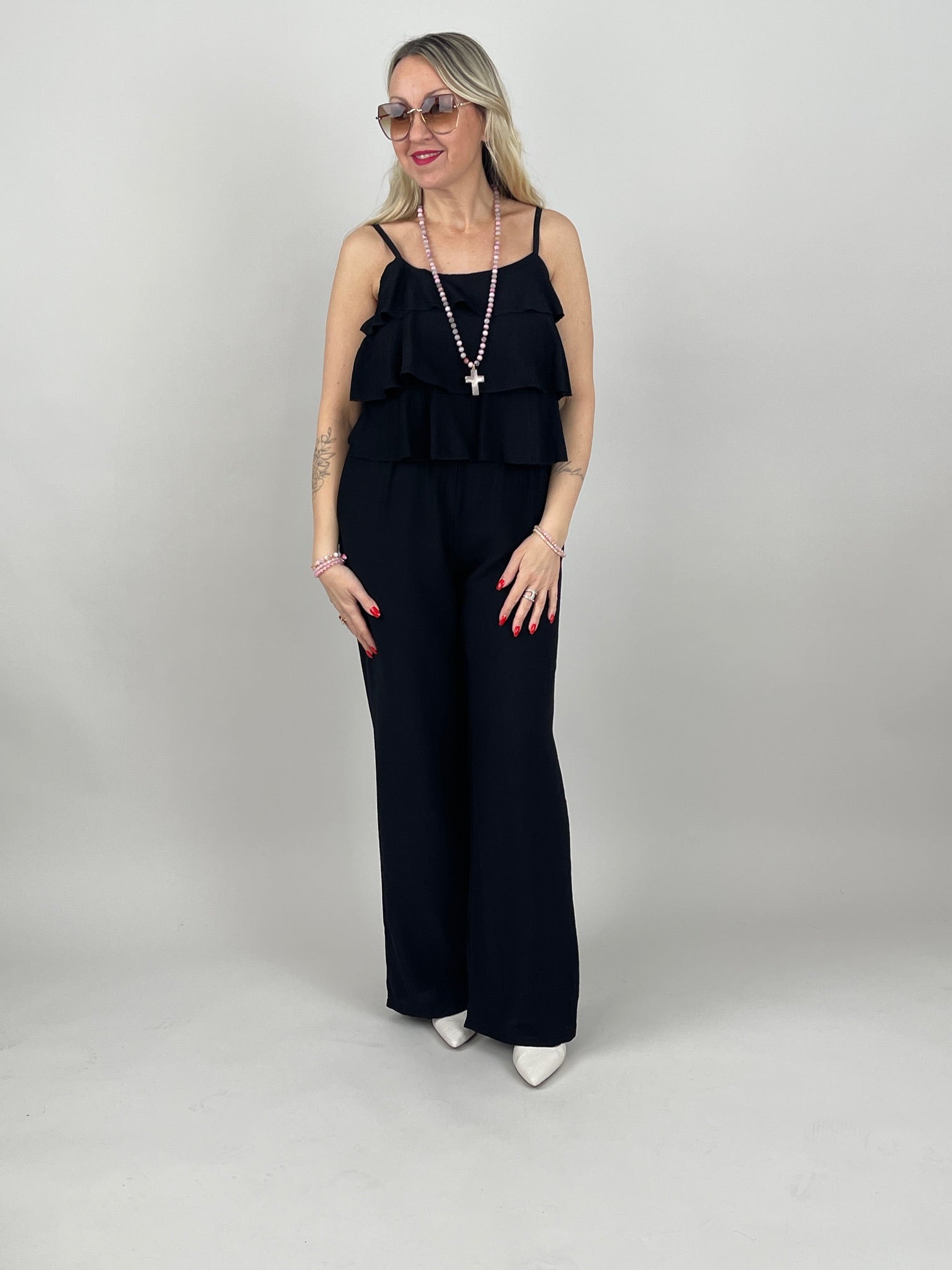 Jumpsuit Volants in Schwarz