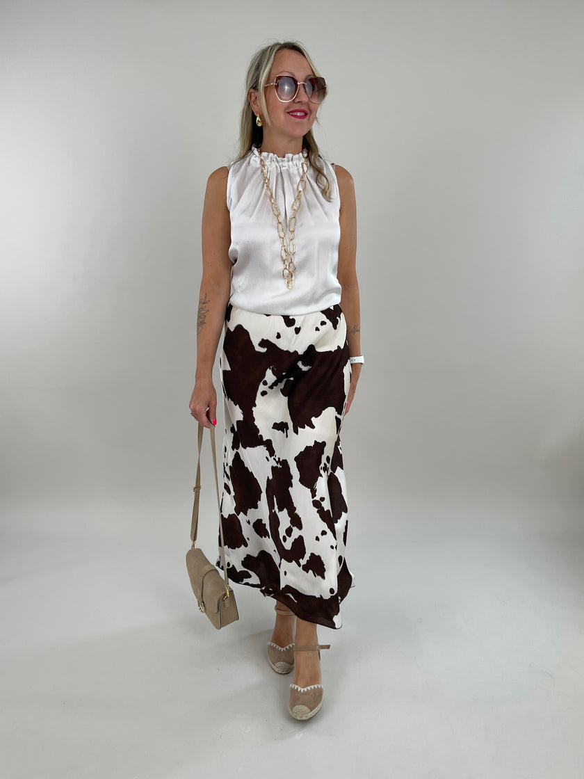 Rock in Satin-Optik Muster in Mokka/Creme Artikel 6172