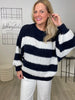 Pullover Bouclé Grobstrick mit Streifen in Marine/Weiß Art. 6537