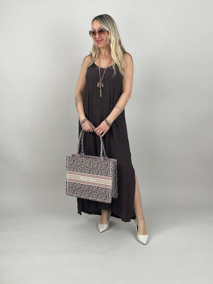Kleid Satin-Ausschnitt in Mokka
