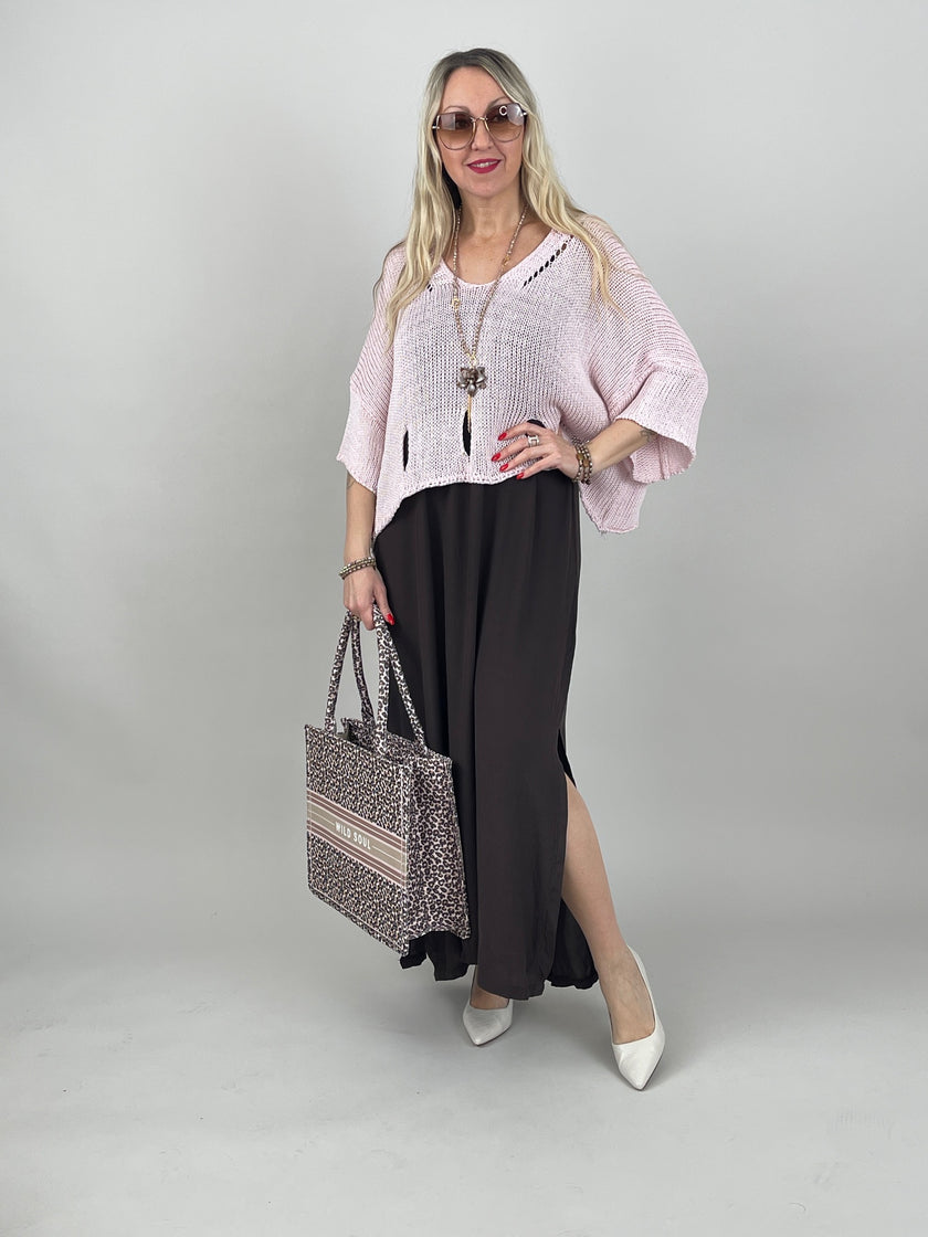 Kleid Satin-Ausschnitt in Mokka