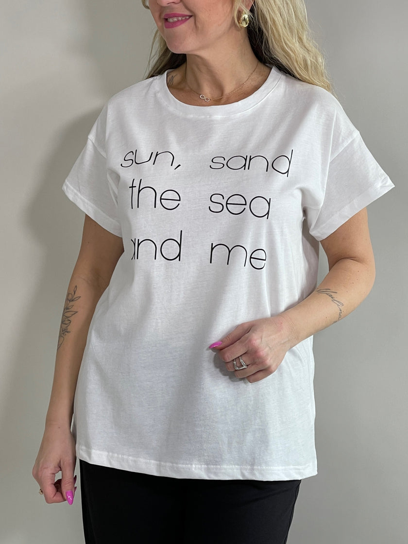 T-Shirt mit Schriftzug in Weiß Artikel 5675