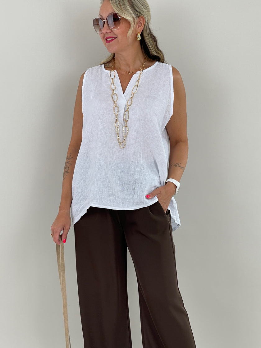 Top Leinen Uni in Weiß Artikel 6182