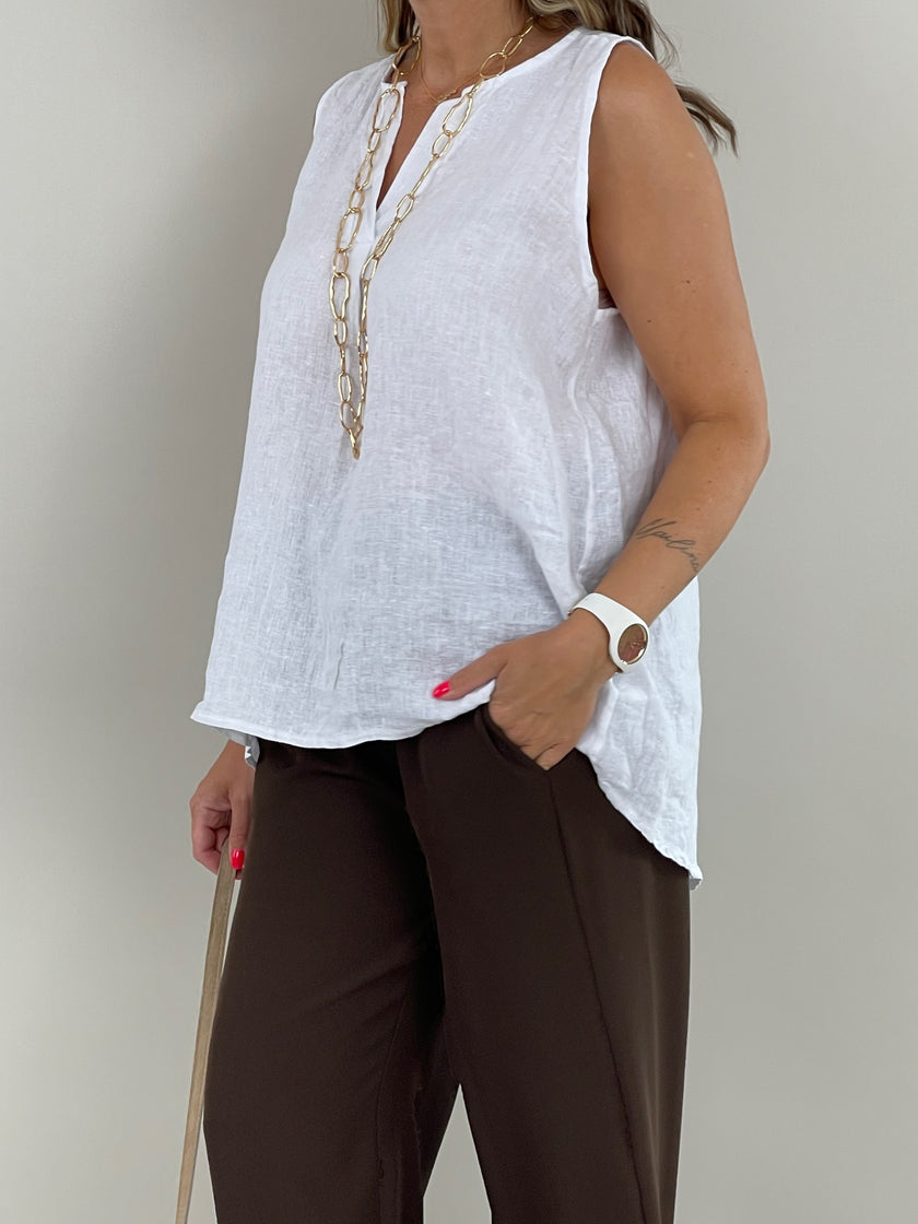 Top Leinen Uni in Weiß Artikel 6182