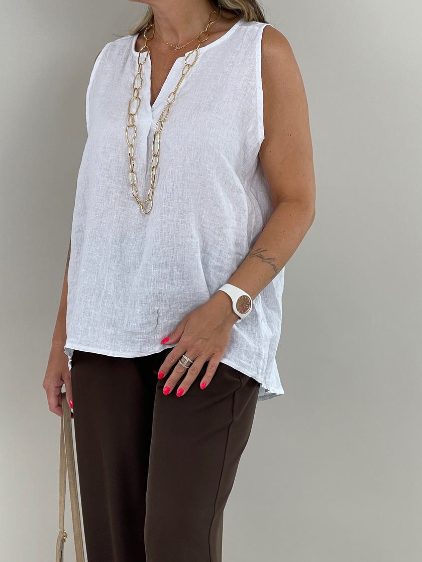 Top Leinen Uni in Weiß Artikel 6182